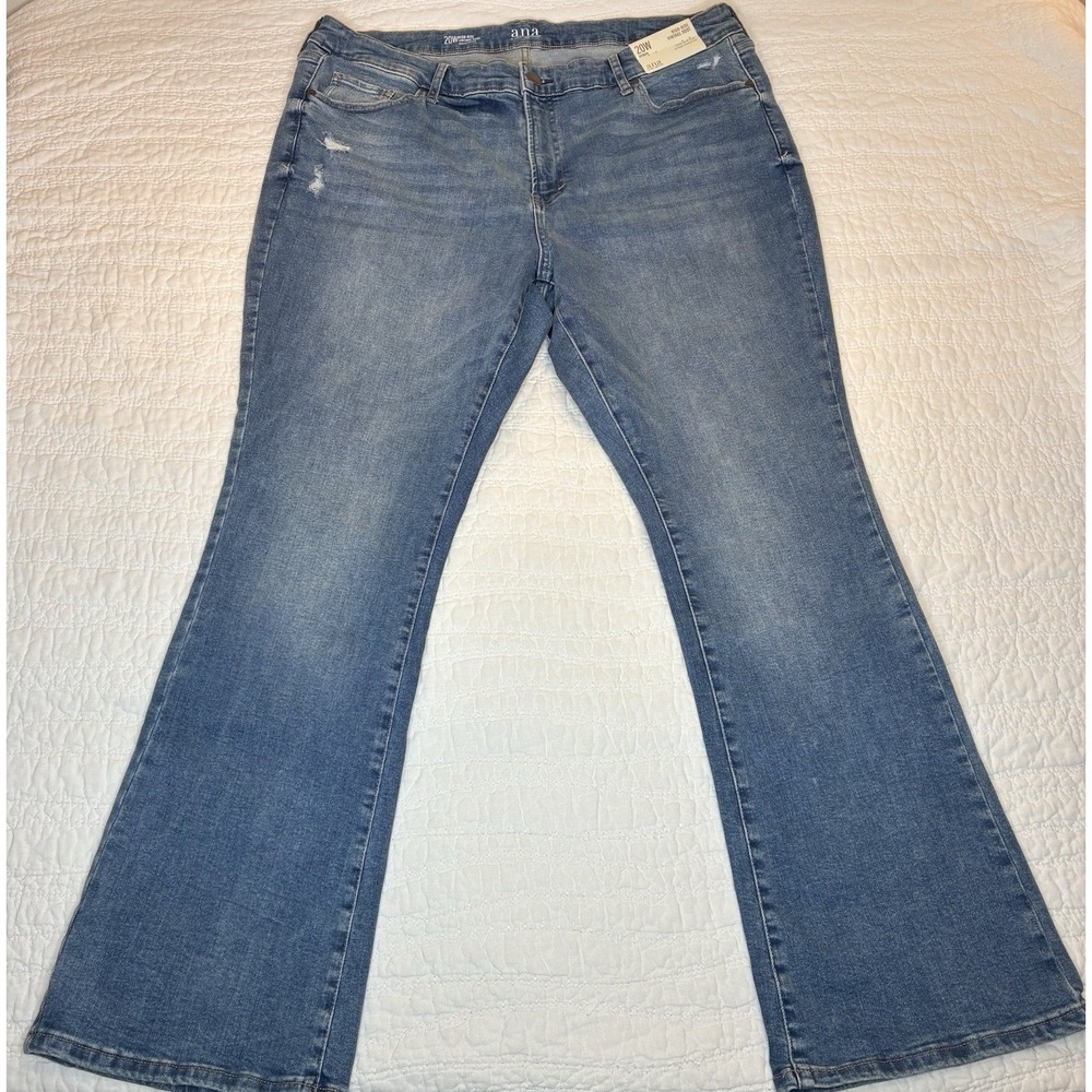 New ANA Flared Jeans Med Wash Denim Women Plus 20W High Rise Distressed Capsule